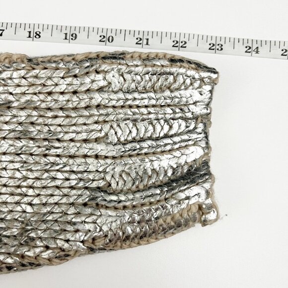 Zara Sweater Women's Large Metallic Silver Foil Hooded Knit Pullover Sweatshirt - Picture 12 of 15